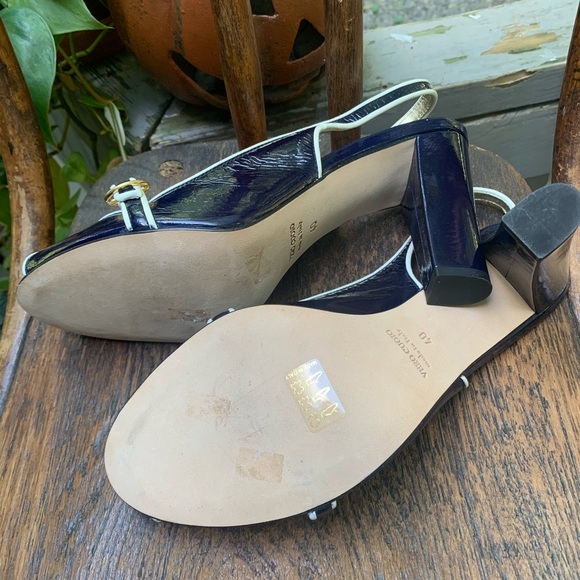 TIBI Navy & White Peep-toe Slingbacks - Picture 9 of 13